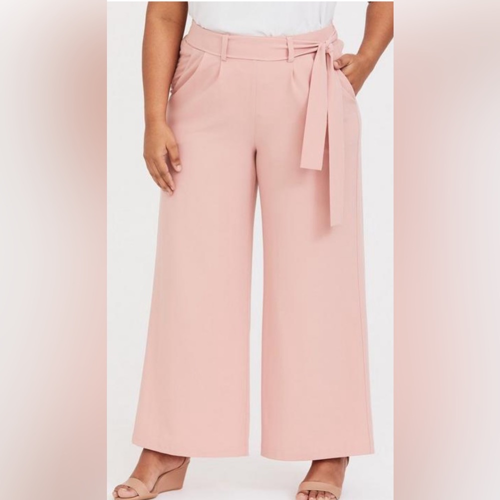 Torrid Wide Leg Trouser with Tie Belt Plus Size 3XL Blush
